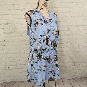 Parker Dress Faux Wrap Blue Floral L NWT